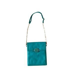 TORY BURCH Amanda Leather Crossbody Bag with Chain Turquoise